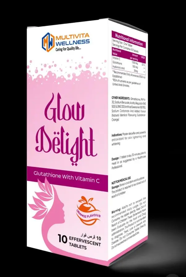 Glutathione vitamin C effervescent tablets pack for skin glow