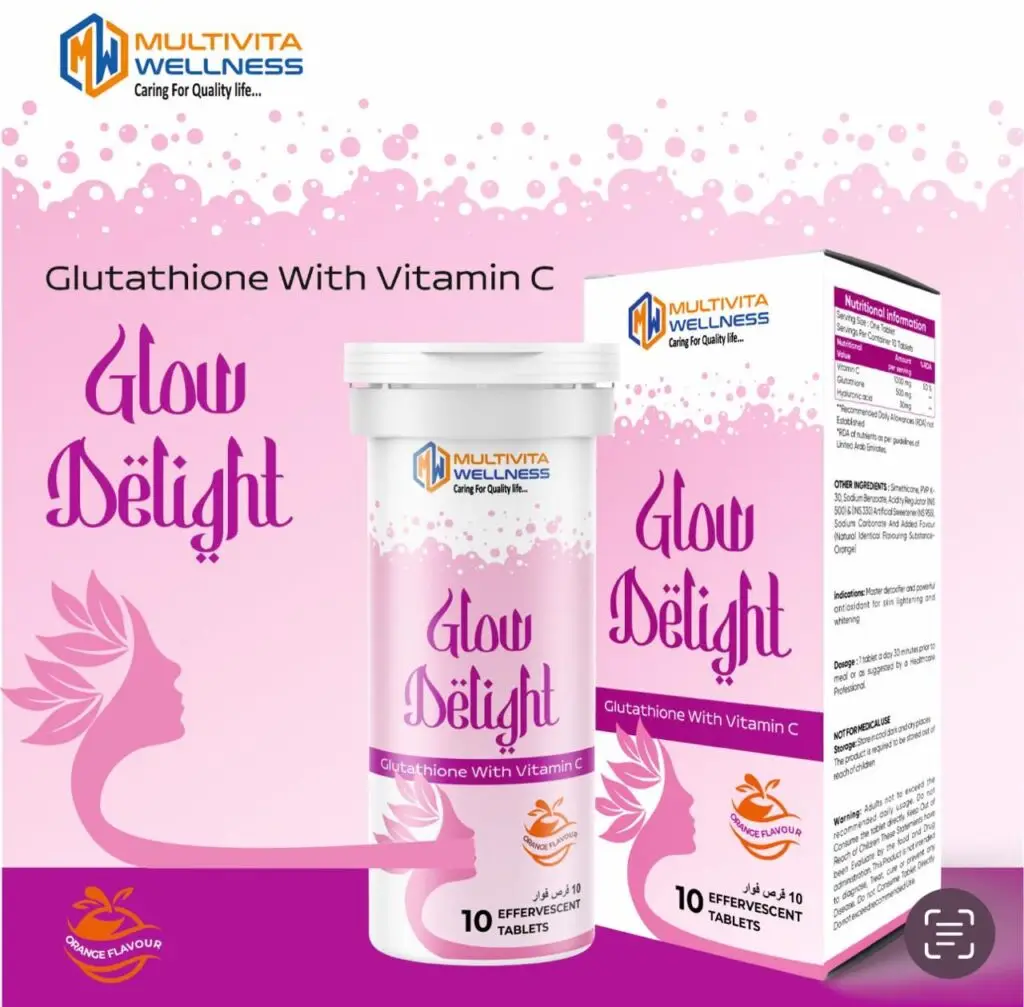 Effervescent glutathione vitamin C skin glow tablet close-up