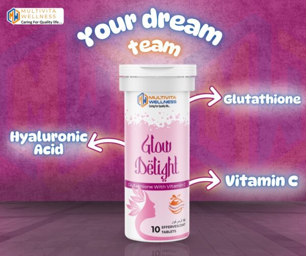 Effervescent glutathione vitamin C skin glow tablet close-up
